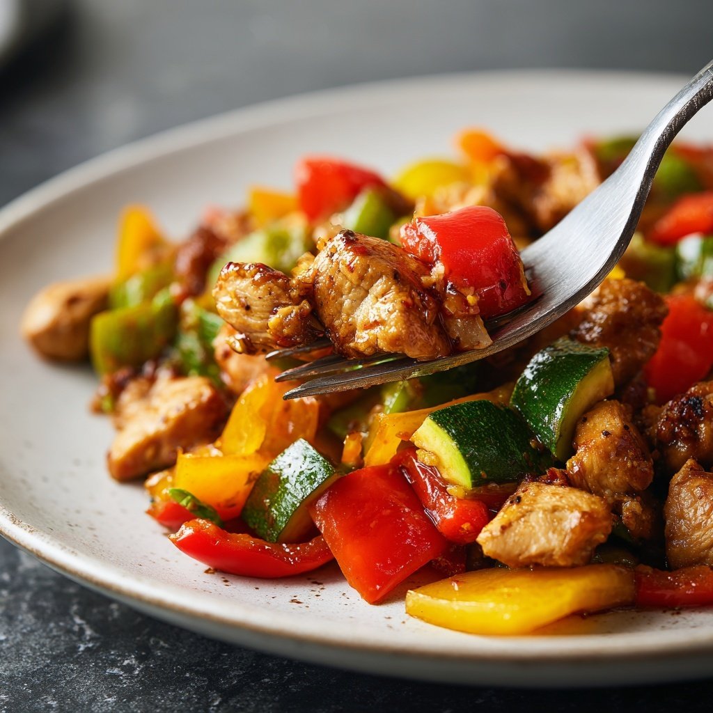 Kalorienarme Hähnchenpfanne Mit Paprika Und Zucchini