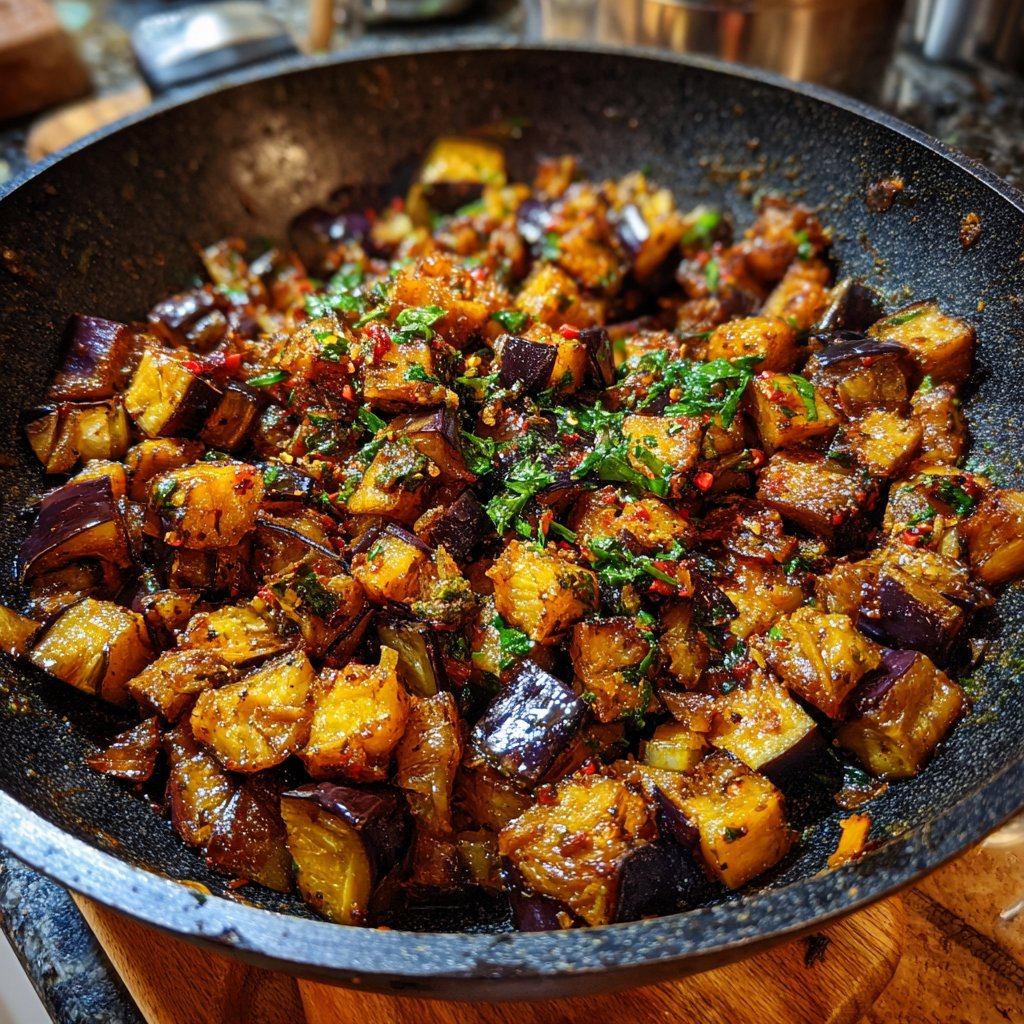 Auberginen aus der Pfanne mit Kräutern