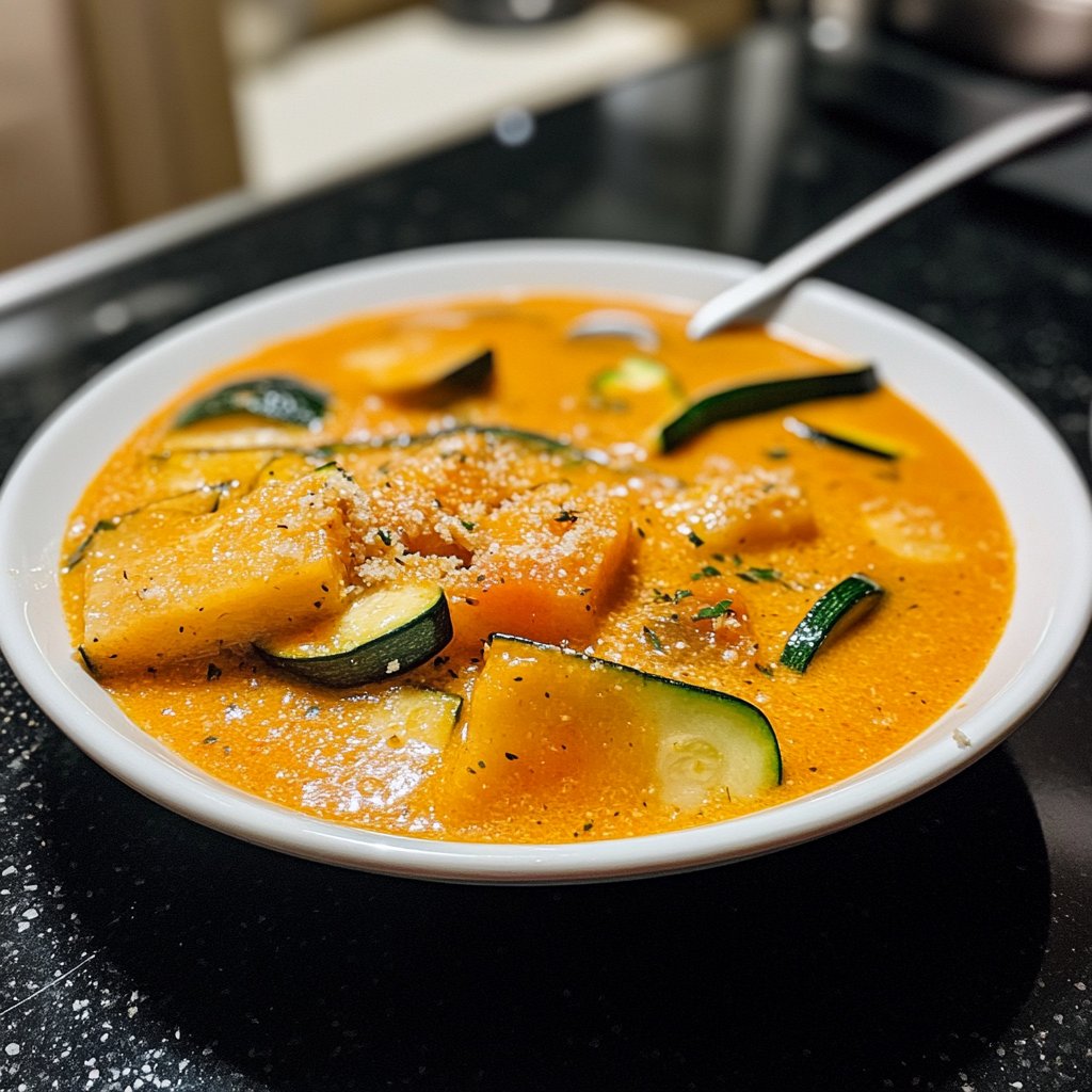 Cremige Kürbissuppe mit Zucchini